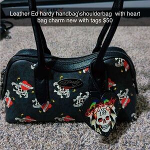 Ed Hardy Black and Red Leather Shoulder Bag